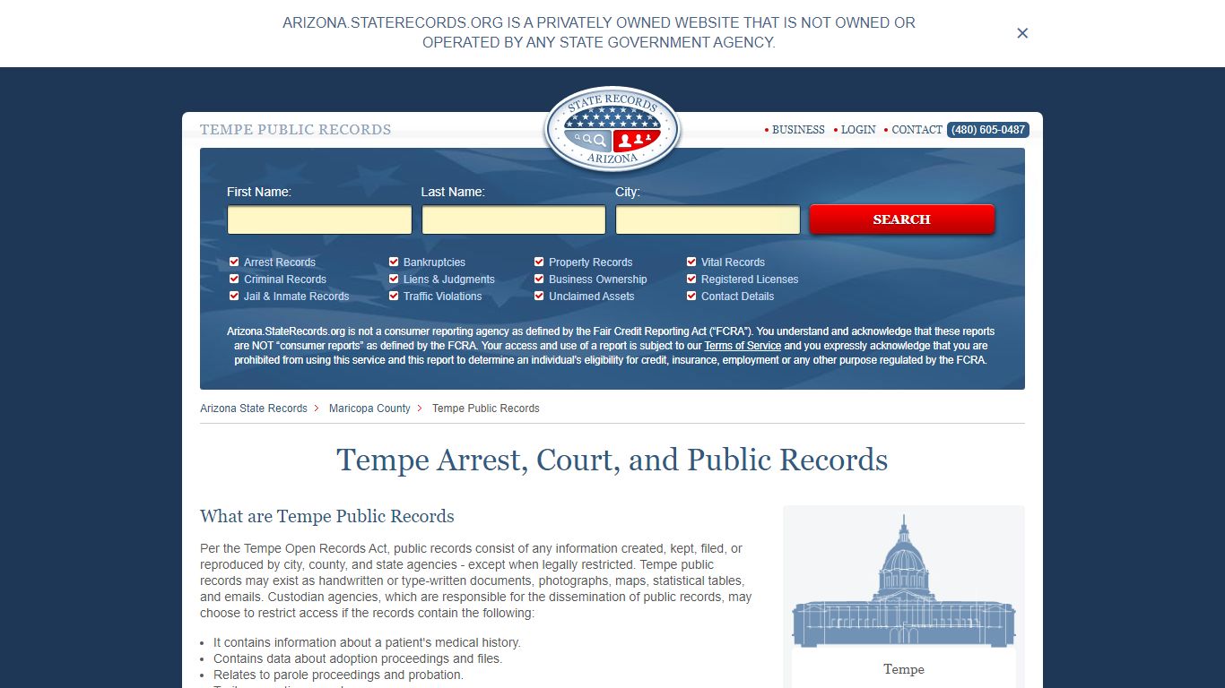 Tempe Arrest, Court, and Public Records - StateRecords.org
