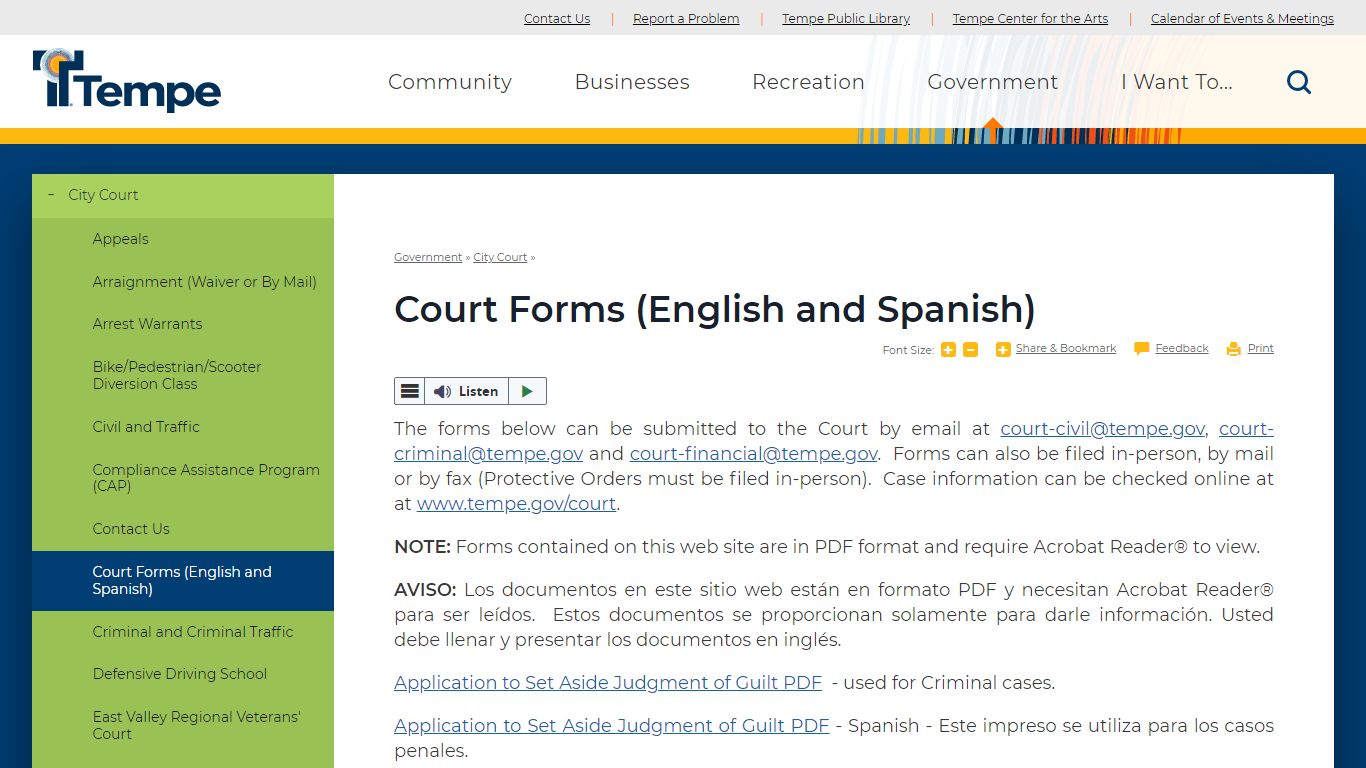 Court Forms (English and Spanish) | City of Tempe, AZ